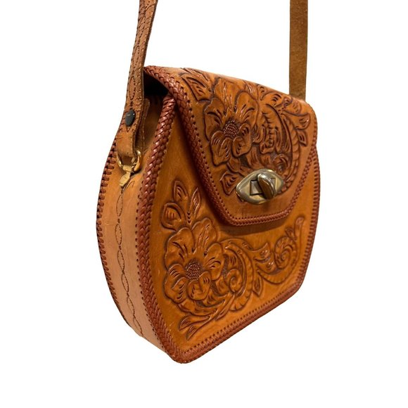Hand Carved Tooled Leather Bag Crossbody Heavy Quality Crossbody - Picture 1 of 11